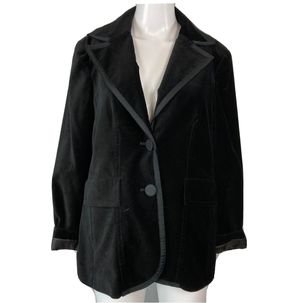 Coldwater Creek Blazer Jacket Womens Sz 8 Black Cotton Velvet Satin Trim Tuxedo